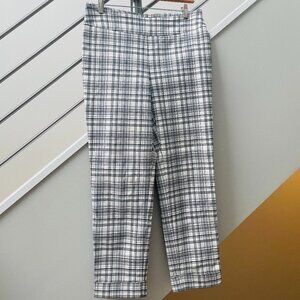 Up! Stylish Black and Cream Checkered Women's Crop Dress Pants